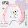 Camiseta Básica Outono Desenho Animado para Meninas, Estilo Primavera e Outono, Camiseta de Manga Longa 100% Algodão Raglan Infantil, Roupa de Outono para Meninas 7