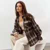 Amazon 2026 Estilo Retrô Transfronteiriço Design Versátil Soltinho Amarrar Primavera e Outono Xadrez Manga Longa Bolso Camisa Feminina