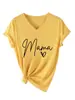 Estilo europeu eBay Amazon simples e elegante feminina estampa de letras mama coração decote V manga curta camiseta camisa base