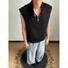 Chaleco sin mangas de color block con media cremallera y cuello alto, nuevo para el verano, para hombre y mujer, camiseta versátil de corte holgado, estilo retro americano