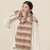 Bufanda de Lana Nueva con Rayas y Bloques de Color para Mujer, Calentador de Cuello Grueso Suave y Esponjoso de Invierno, Chal Versátil con Bloques de Color para Estudiante