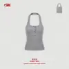 Camisola Negra de Cuello Halter Skm Shapewear para Mujer 250g Estilo Americano Verano Chica Picante Fresca Ajustada Camiseta sin Mangas que Cubre los Lados del Pecho.