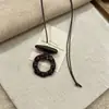 Novo Colar Anel Ajustável com Pregas Irregulares Inspirado no Zen Chinês para Mulheres, Corrente Longa para Suéter com Corda de Cera Vintage de Nicho