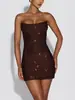 Sitio Independiente Amazon Vestido Europeo y Americano para Mujer Transfronterizo Sexy de Lentejuelas Ajustado sin Mangas Hombros Descubiertos con Lazos para Mujer 8227