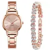 Pulsera Reloj de Moda de Comercio Exterior con Correa Delgada, Banda de Acero Dorado, Reloj de Cuarzo para Mujer, Esfera de Estudiante Reloj de Moda