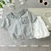 Ropa Infantil Estilo Coreano para Niñas, Falda Corta de Punto Calado de Manga Corta Estilo Ballet para Verano, Conjunto Delgado de Verano para Bebés en Estilo Miu