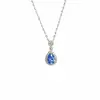 Colar de gota d'água de zircônia azul marinho em prata S925 cravejado com zircônia, corrente geométrica para clavícula de luxo leve e da moda, popular online