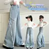 Pantalones para Niñas Primavera y Otoño 2026 Nuevos Elegantes Jeans de Pierna Recta para Niños Mayores y Estudiantes de Secundaria, Modernos Pantalones Largos de Pierna Ancha