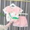 Conjunto de Verão para Bebê Menina de 1 Ano Pequena Princesa Duas Peças Infantil Camiseta com Gola e Manga Curta Roupa de Verão para Menina Roupa Infantil Shorts
