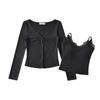 1548-Pure Desire Spice Girls Slim V-Neck T-Shirt com Peito Pad Top Feminino 2025 Lace Stitching Sling Conjunto de Duas Peças