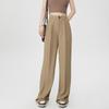 Coleção de Primavera da Qigu Niang: Calça Social Longa Casual e para o Trabalho, Calça de Cintura Alta Wide-Leg de Nicho, Calça Reta de Comprimento Total para o Trabalho