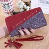 2022 Nova Carteira Longa Feminina com Zíper Carteira Feminina Costura Estilo Coreano Franja Estojo para Cartão Versátil Bolsa para Celular