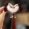 Grampo de Cabelo com Borla de Leão para Ano Novo Grampo Lateral Grampo Traseiro Acessórios Diários Hanfu Vermelho Fofo Adorno de Cabeça Saudação de Ano Novo