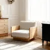 Sofá de Chão Designer Apartamento Pequeno Madeira Maciça Lavável Tecido Nórdico Sofá Reto Estilo Wabi-Sabi Sofá de Tronco