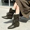 Botas Tru Modelo Nuevo 2026 con Aumento Interno de Altura, Punta Puntiaguda, Caña Ancha, Cierre de Cordones Estilo Vaquero, Botines Cortos de Moda para Mujer