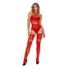 Lencería Sexy con Cuello Halter, Diseño Hueco, Entrepierna Abierta, Body de Malla Transparente de una Pieza, Body de Malla con Agujeros, Medias de Red W436