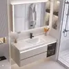 Juego de Lavabo y Gabinete de Baño Color Crema con Lavabo Cerámico Integrado para Uso Residencial