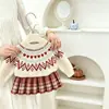 Conjunto de punto Fair Isle para niña de otoño e invierno, que incluye gorro de punto, suéter y prenda exterior, combinado con una falda plisada - un atuendo de dos piezas