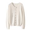 Cardigã de Tricô de Caxemira Feminino de Gola Redonda Liso Cor Clara Design de Botões Quadrados Slim-Fit Commuter Início de Outono Novo