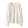 Cardigan de Cashmere Feminino Gola Redonda Manga Longa 2024 Outono Inverno Novo Peça Versátil Macia Amiga da Pele Jaqueta Solta
