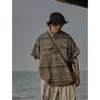 Camisa Retrô Vintage Estilosa de Manga Curta para Homens, Tendência Verão 2026 Novo Estilo Étnico Oversized Casual,