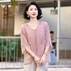 Mamãe Verão 2025 Novo Estilo Larga Esposa Chiffon Camisa Pequena para Mulheres de Meia-idade e Idosas Verão Manga Curta Camiseta Top