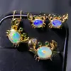 Industria Pesada Incrustación Ópalo Natural Cangrejo Pequeño Colgante Anillo Aretes Estilo Base Plata de Ley Abierto Ajustable