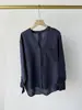 MAX~ Camisa artística y relajada de ramio-tencel con cuello en V y manga con volantes, simple cuello en V hombros caídos holgada