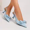 Sandalias de Tacón Alto de Satén con Moño, Punta Fina, Delanteras y Traseras, Tacón Medio Cómodo, No Cansan los Pies, Zapatos de Tacón Alto de Lujo Ligero de Nicho para Mujer