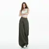 Moda de Verano Europea y Americana Ajuste Delgado Versátil Personalidad Pantalones Rectos Verde Militar Sueltos Casuales Pantalones de Pierna Ancha
