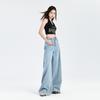 Venda Direta da Fábrica Calça Jeans Azul Claro Streetwear Lavada Fresca Leve Respirável Comprimento Total Versátil Jeans Wide-Leg Peça Única Dropshipping
