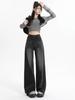 Jeans Retro Americanos de Pierna Ancha para Mujer 2026 Nuevos Negro-Gris Ins de Cintura Alta Sueltos Adelgazantes de Pierna Recta Largos hasta el Suelo