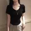 Comercio Exterior Transfronterizo Sitio Independiente de Aliexpress Tk Ropa de Mujer 2025 Versátil Cuello en V Manga Corta Ajustado Ceñido a la Cintura Adelgazante Camiseta