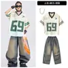 Conjunto de ropa de calle hip-hop moderno para niños, genial y elegante, de manga corta con estampado de jeans, disfraz de actuación, nuevo estilo