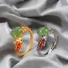 Anillo Guochao Método Antiguo Chapado en Oro Esmalte Incrustado Diario Personalizado Anillo de Carpa de la Suerte Estilo Chino Retro Adornos para Dedos Qipao