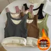 Camisola Acolchoada Grossa à Prova de Frio Quente de Lã para Outono e Inverno, Cor Sólida, Gola Redonda, Camiseta Básica sem Mangas