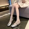 Sapatos Prateados Slip-On para Mulheres com Aumento Oculto de Altura, Novo Modelo Verão 2026, Sola Grossa, Bico Fechado, Meia-Mule para Uso Externo
