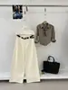 Pantalones de pierna ancha con cinturón estilo europeo Otoño TOP Guangzhou Trece Líneas simples casual versátiles estilo ropa de trabajo 20257