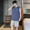 Pijama de Verano para Hombre Estilo Nuevo 2026, Camiseta sin Mangas Fina de Algodón Puro para Hombre, Adecuada para Usar Afuera en Verano, Conjunto para Estar en Casa