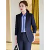 Blazer de Rayas Azules Conjunto de Traje para Mujer Primavera y Otoño Temperamento Profesional Uniforme de Trabajo para Banco Recepción de Hotel