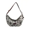 Bolso de Mujer Portátil para Debajo del Brazo Casual Tipo Almohada 2025 Nuevo Otoño Bolso de Mezclilla Bolso con Bordado de Lazo