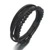 Pulseira Masculina de Pedra Olho de Tigre Natural Mais Vendida no Exterior Pulseira de Couro PU Multicamadas Retro Tecida à Mão com Contas em Estoque