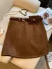 Mini falda de ante peluche ajustada a la cadera para mujer, otoño e invierno, versátil, de cintura alta, adelgazante, anti-exposición, línea A, para chica popular A14897