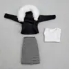 Juguete de muñeca femenino profesional falda de cuadros blanco y negro 30cm falda de cuero jeans de cuero negro ropa alta calidad
