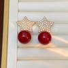 Novedad Otoño e Invierno Pendientes de Estrella de Cinco Puntas con Circonita y Perla Lujo Ligero Elegantes de Moda Pendientes de Tachuela de Estrella Pendientes de Tacto de Alta Calidad