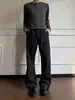 Calça solta de caimento elegante estilo "old money" para homens, design com cinto, calça casual reta solta, toque de luxo, cintura elástica, calça comprida, estilo para quatro estações