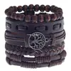 Set de Pulseras de Cuero para Hombre Estilo Europeo y Americano, Pulsera Trenzada Ajustable Multicapa Vintage, Accesorios de Moda para Hombre al por Mayor