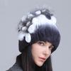 Gorro de Lana Grueso de Invierno Nuevo para Mujer Estilo Europeo y Americano, Gorro de Piel de Conejo Rex, Gorro de Punto con Cinturón Lateral y Flor