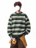 Suéter redondo listrado em blocos de cor estilo americano, malha casual pulôver para outono e inverno, jaqueta de marca moderna, unissex