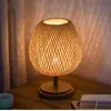 Luminária de mesa para sala de estudo, hotel, luminária de mesa moderna chinesa vintage para cabeceira estilo japonês, luminária de mesa trançada de bambu para quarto, sala de chá wabi-sabi, estilo chinês